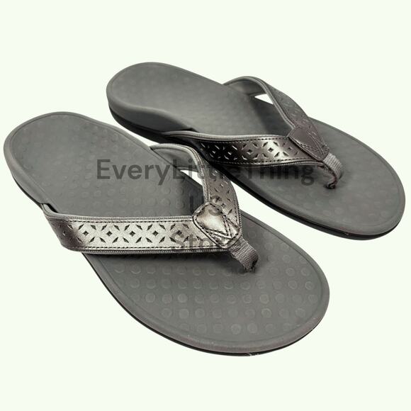 Vionic Tide Sandals 10 Flip Flops Thong Toe Post Perforated Pewter Beach Comfort - Picture 1 of 8